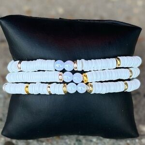 Elegant White and Gold Beaded Bracelet Set